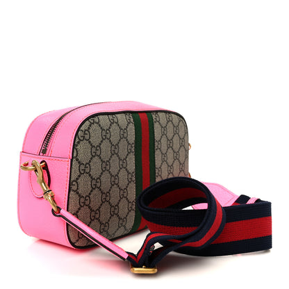 Gucci GG Supreme Monogram Textured Dollar Calfskin Web Ophidia Small Crossbody Bag Beige Ebony Fuchsia 2 of 9
