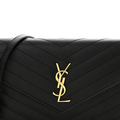 Saint Laurent Grain De Poudre Matelasse Chevron Monogram Envelope Chain Wallet Black 8 of 12