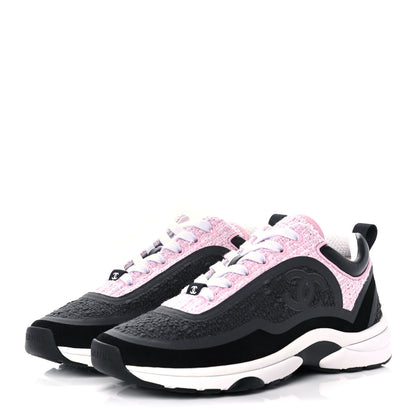 Chanel Tweed Suede Calfskin CC Sneakers 38 Gray Pink 3 of 10