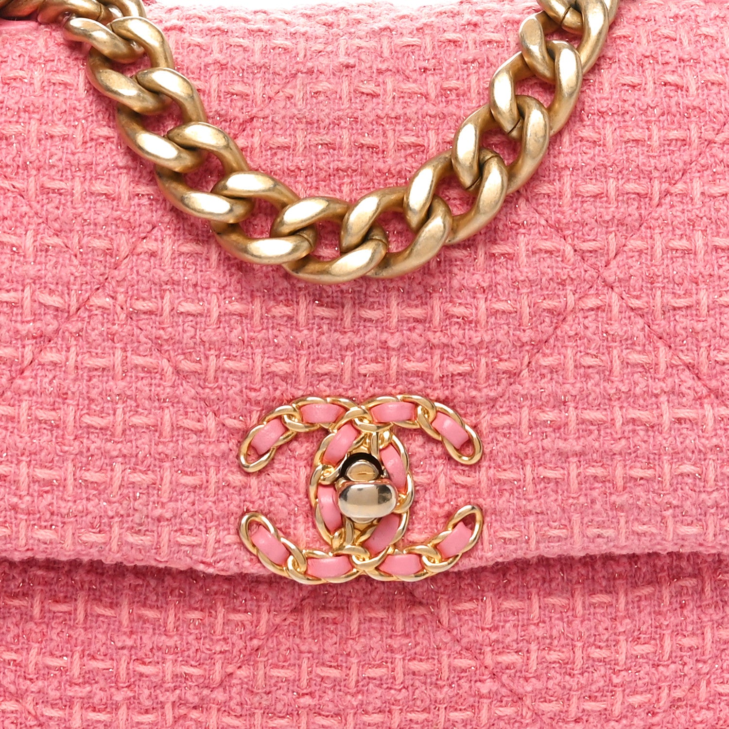 Chanel Metallic Tweed Quilted Medium Chanel 19 Flap Pink 8 of 12