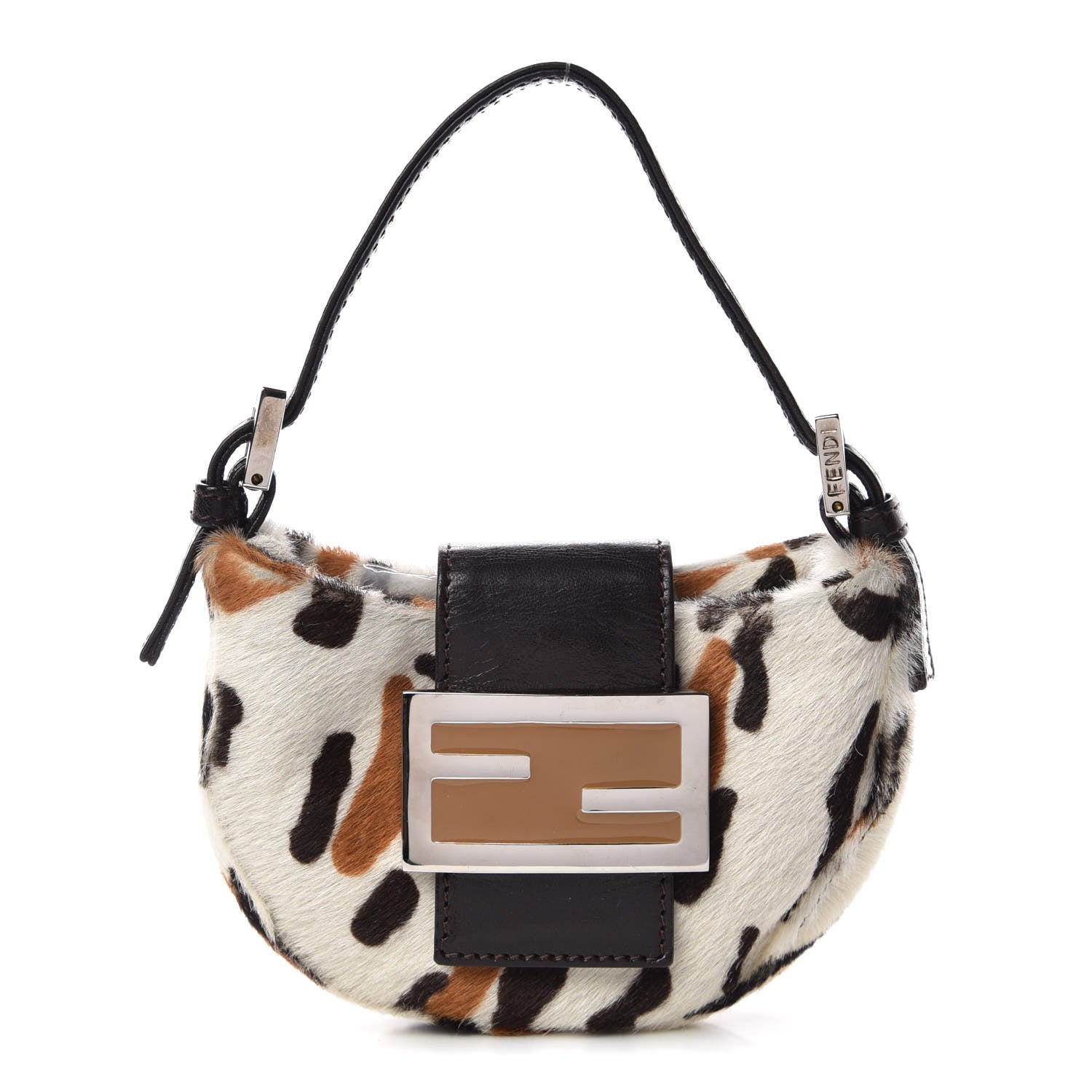 Fendi Calf Hair Leopard Print Croissant White Brown 1 of 10