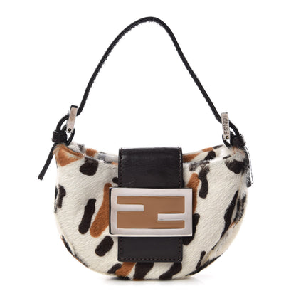 Fendi Calf Hair Leopard Print Croissant White Brown 1 of 10