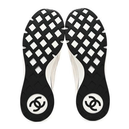 Chanel Nylon Suede Kidskin Calfskin Logo Sneakers 39.5 White Black 5 of 9