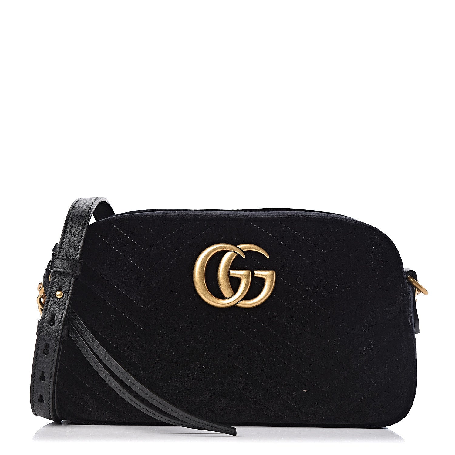 Gucci Velvet Matelasse Small GG Marmont Chain Shoulder Bag Black 1 of 10