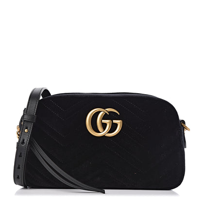 Gucci Velvet Matelasse Small GG Marmont Chain Shoulder Bag Black 1 of 10