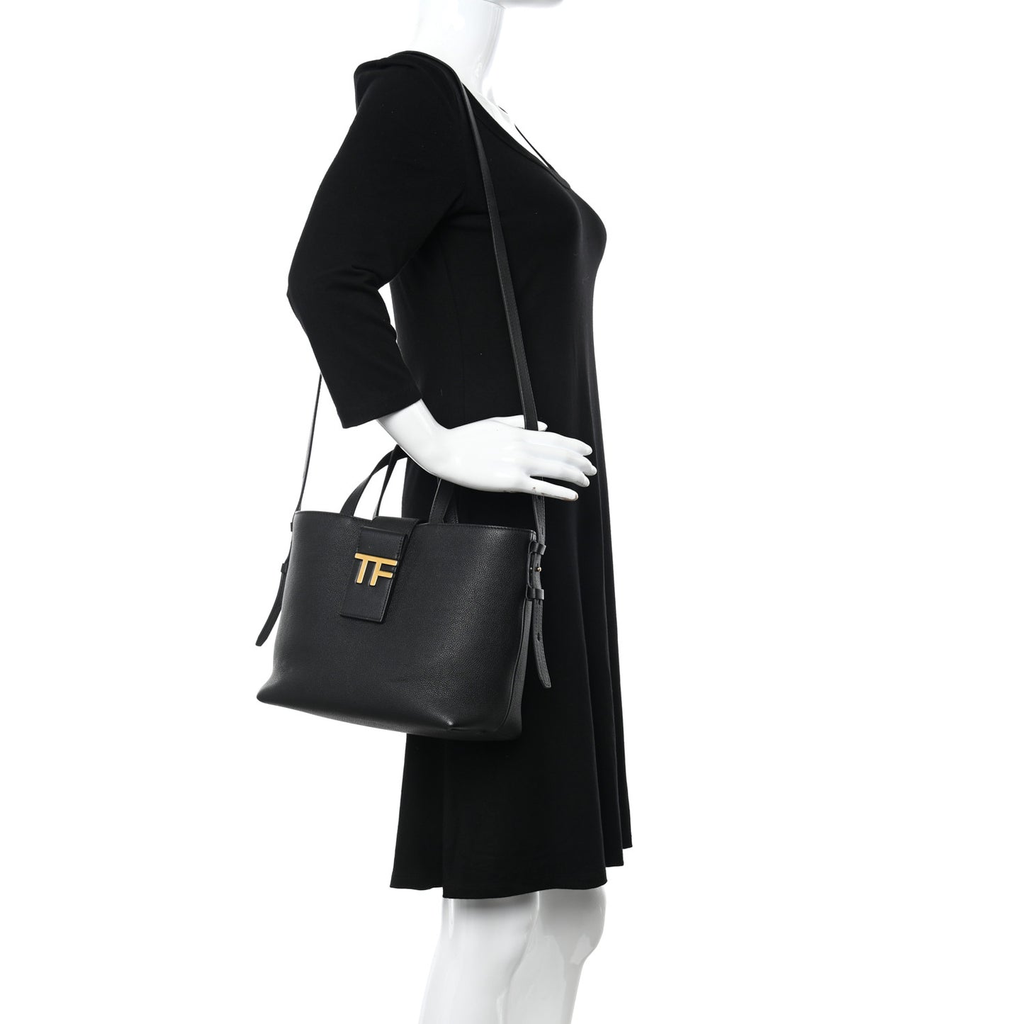 Grained Calfskin Mini TF East West Tote Black