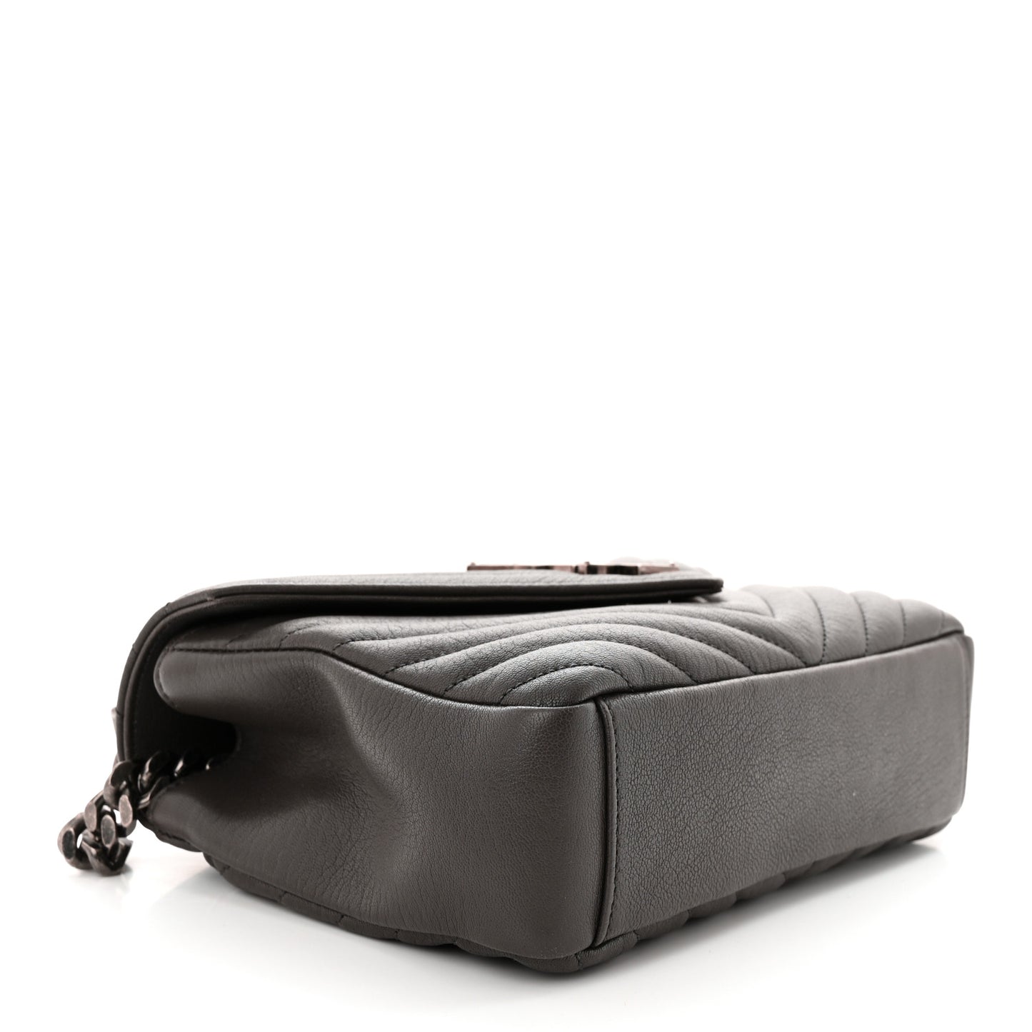 Sheepskin Matelasse Chevron Monogram Medium College Bag Asphalt