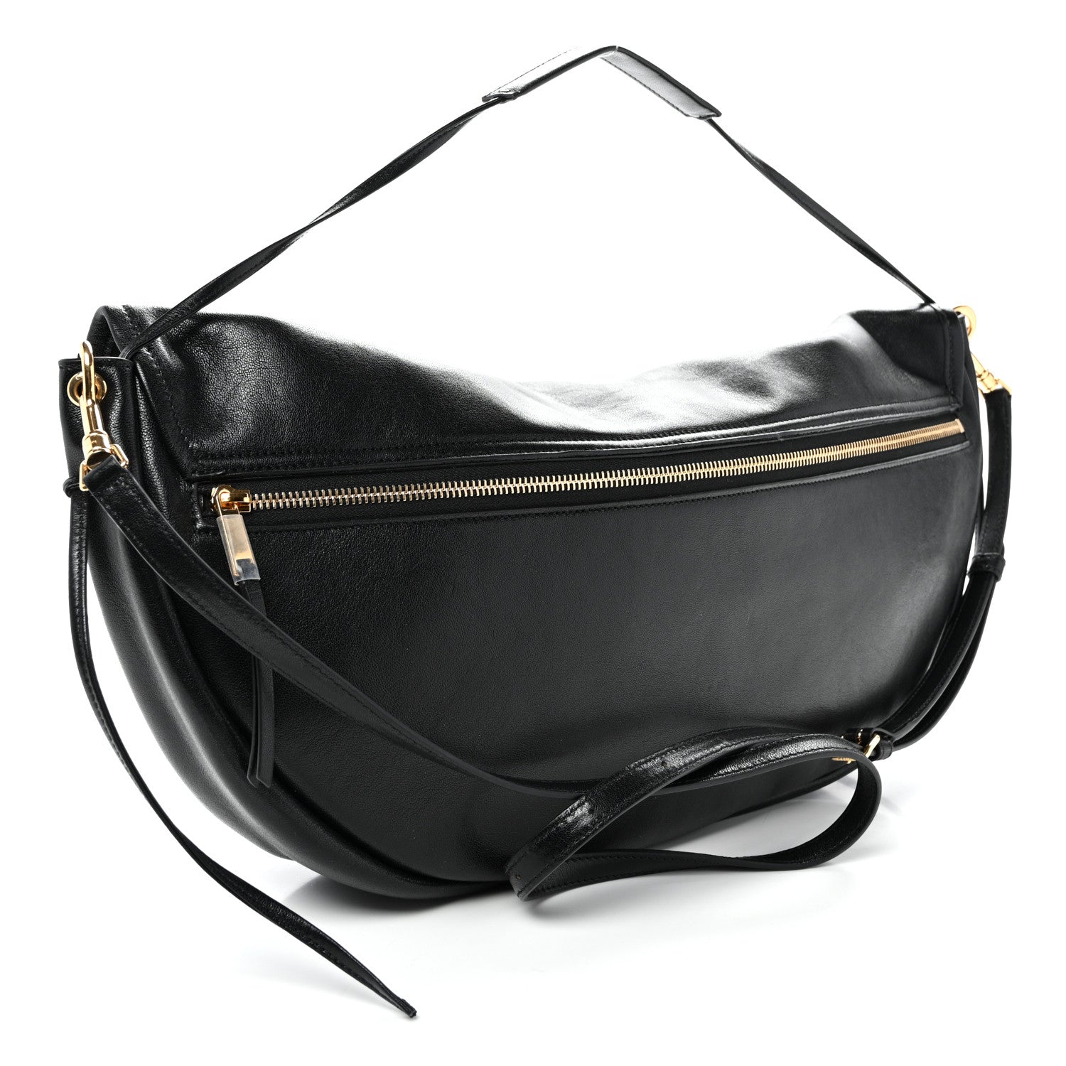 Celine Shiny Lambskin Soft Triomphe Half Moon Bag Black 3 of 9