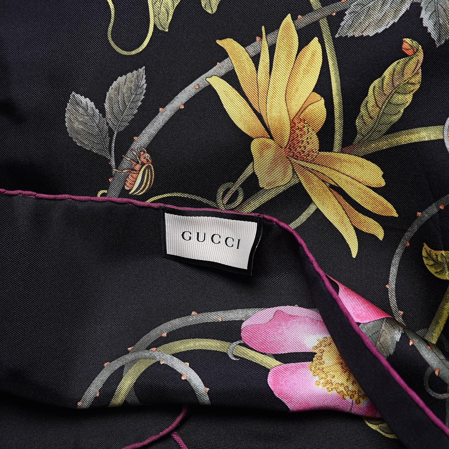 Gucci Silk Floral Flowerwebby Square Scarf Black 4 of 5