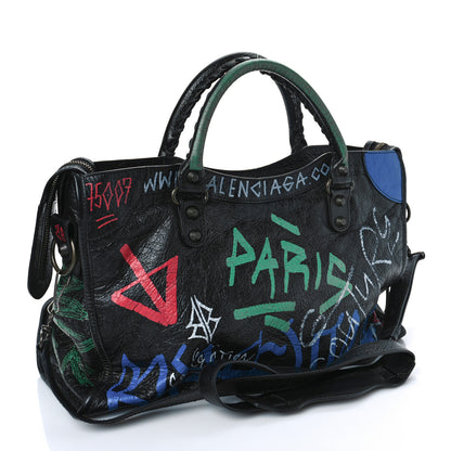 Balenciaga Agneau Graffiti All Over Classic Hardware City Black Vert Rouge 3 of 9