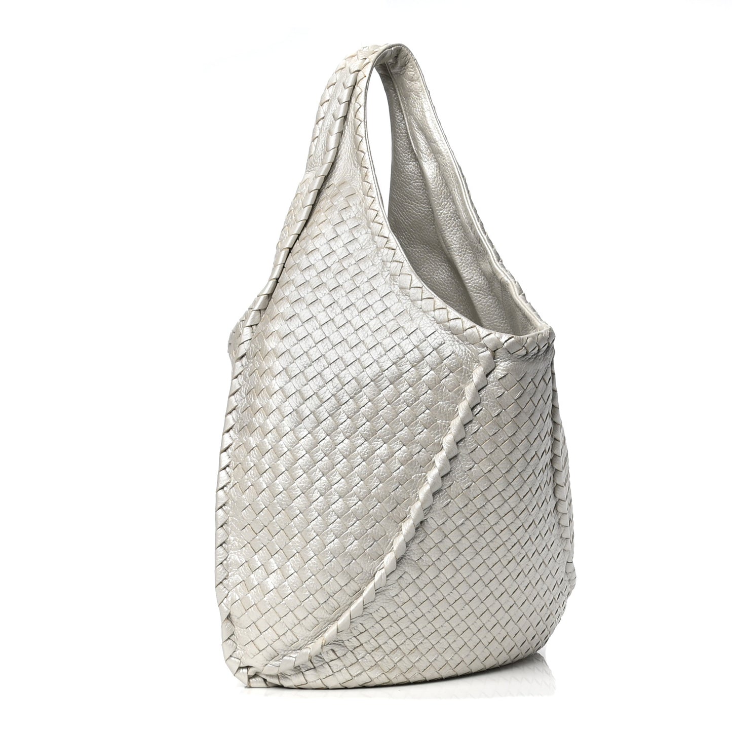 Metallic Cervo Intrecciato Large Simple Hobo Silver