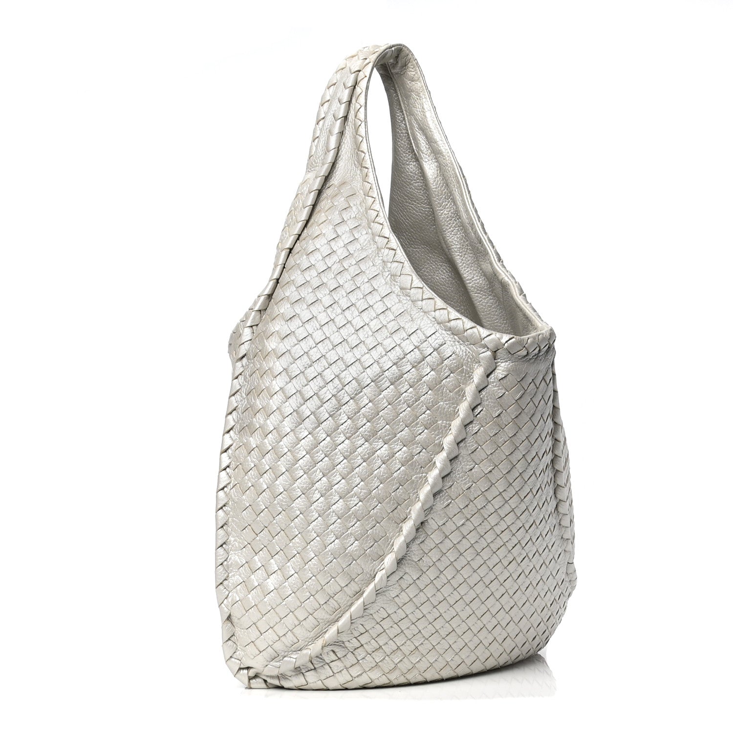 Bottega Veneta Metallic Cervo Intrecciato Large Simple Hobo Silver 2 of 3