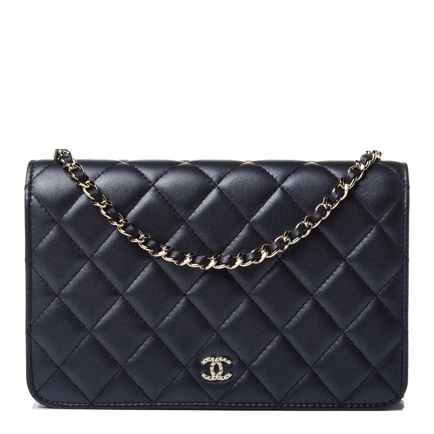 Chanel Iridescent Lambskin Quilted Pearl Wallet On Chain WOC Black 1 of 12