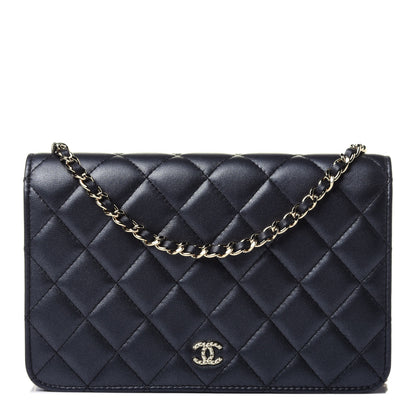 Chanel Iridescent Lambskin Quilted Pearl Wallet On Chain WOC Black 1 of 12