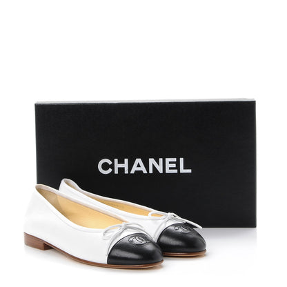 Chanel Lambskin Cap Toe Ballerina Flats 35 White Black 9 of 11