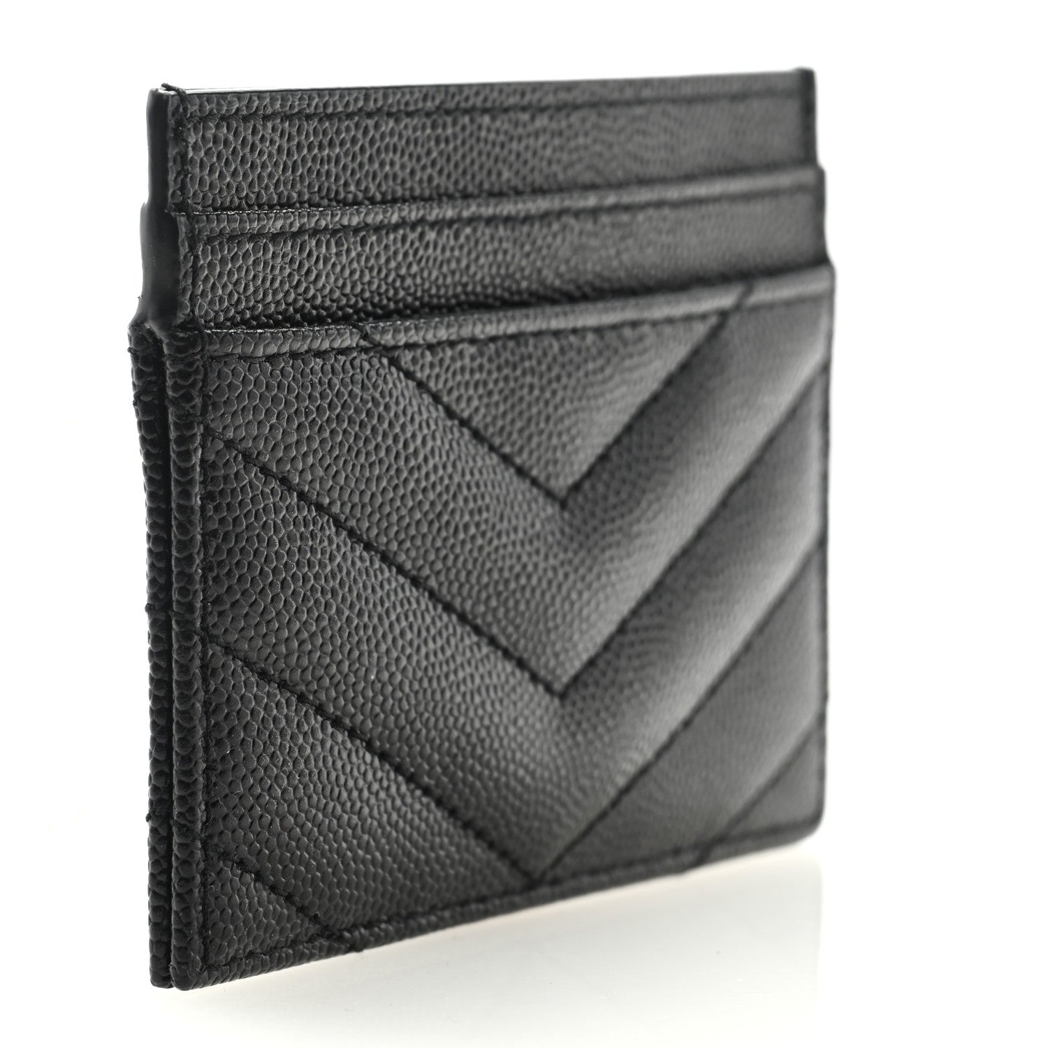 Saint Laurent Grain De Poudre Matelasse Chevron Monochrome Monogram Credit Card Case Black 3 of 6