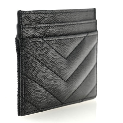 Saint Laurent Grain De Poudre Matelasse Chevron Monochrome Monogram Credit Card Case Black 3 of 6