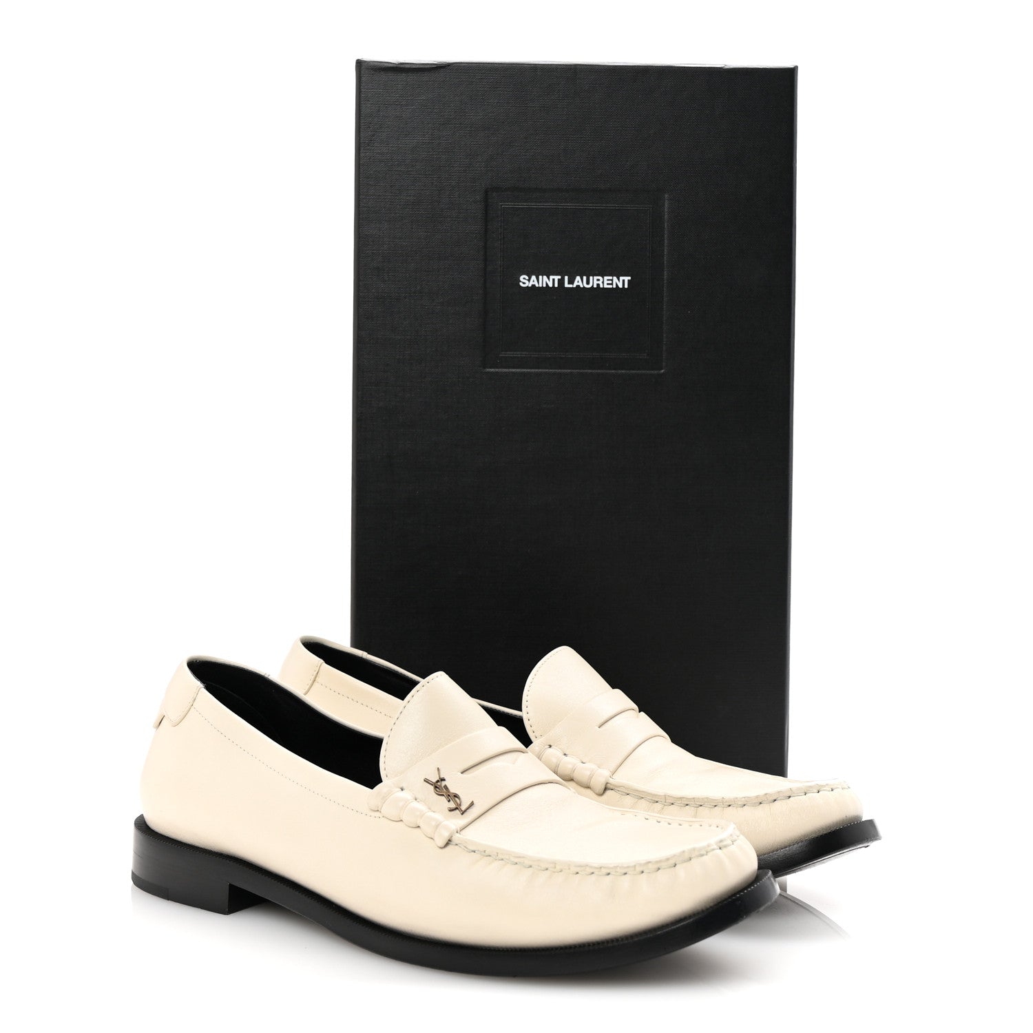 Saint Laurent Smooth Calfskin Mens Penny Loafers 42.5 Pearl 10 of 10