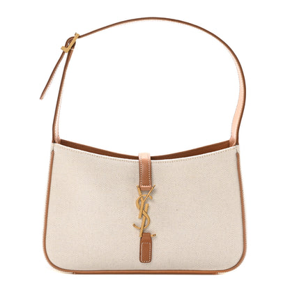 Saint Laurent Smooth Calfskin Canvas Le 5 A 7 Hobo Natural Beige Brick 1 of 10