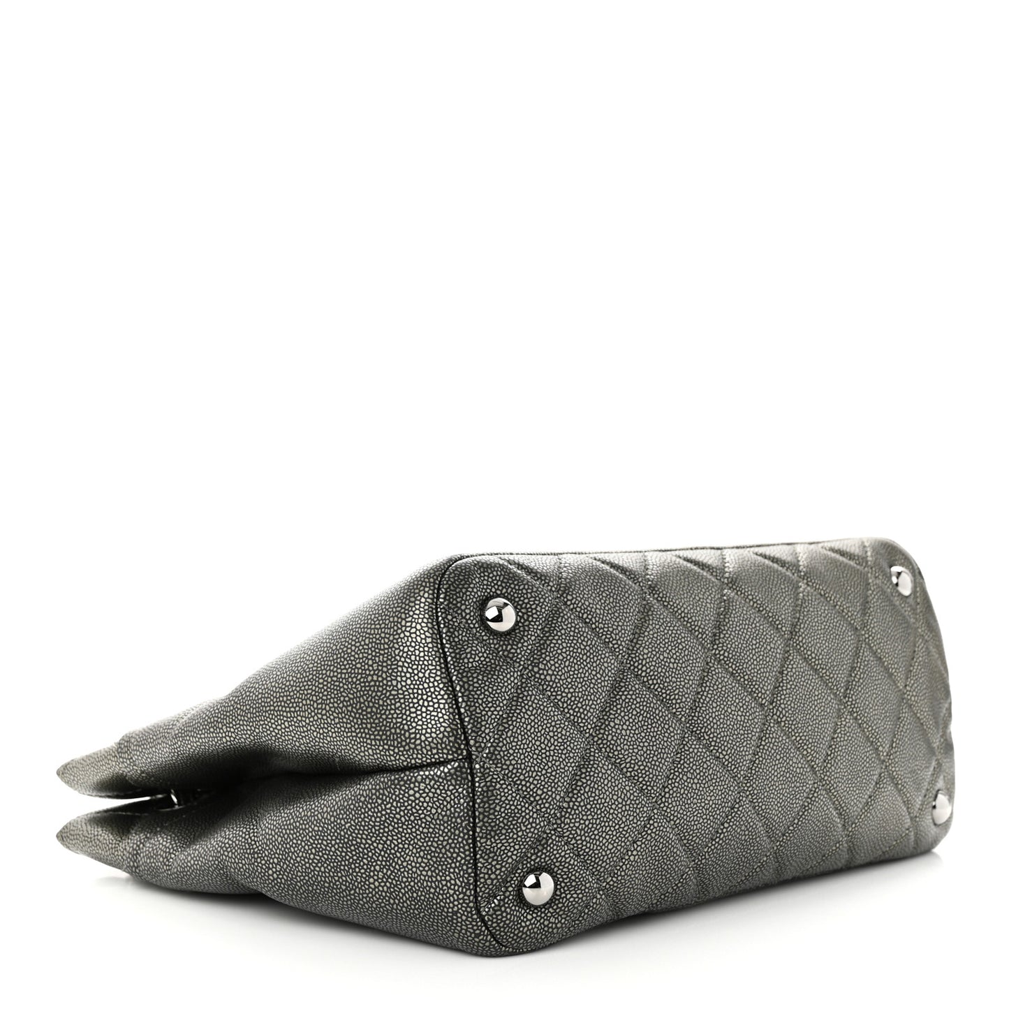 Metallic Caviar Quilted CC Timeless Tote Dark Silver