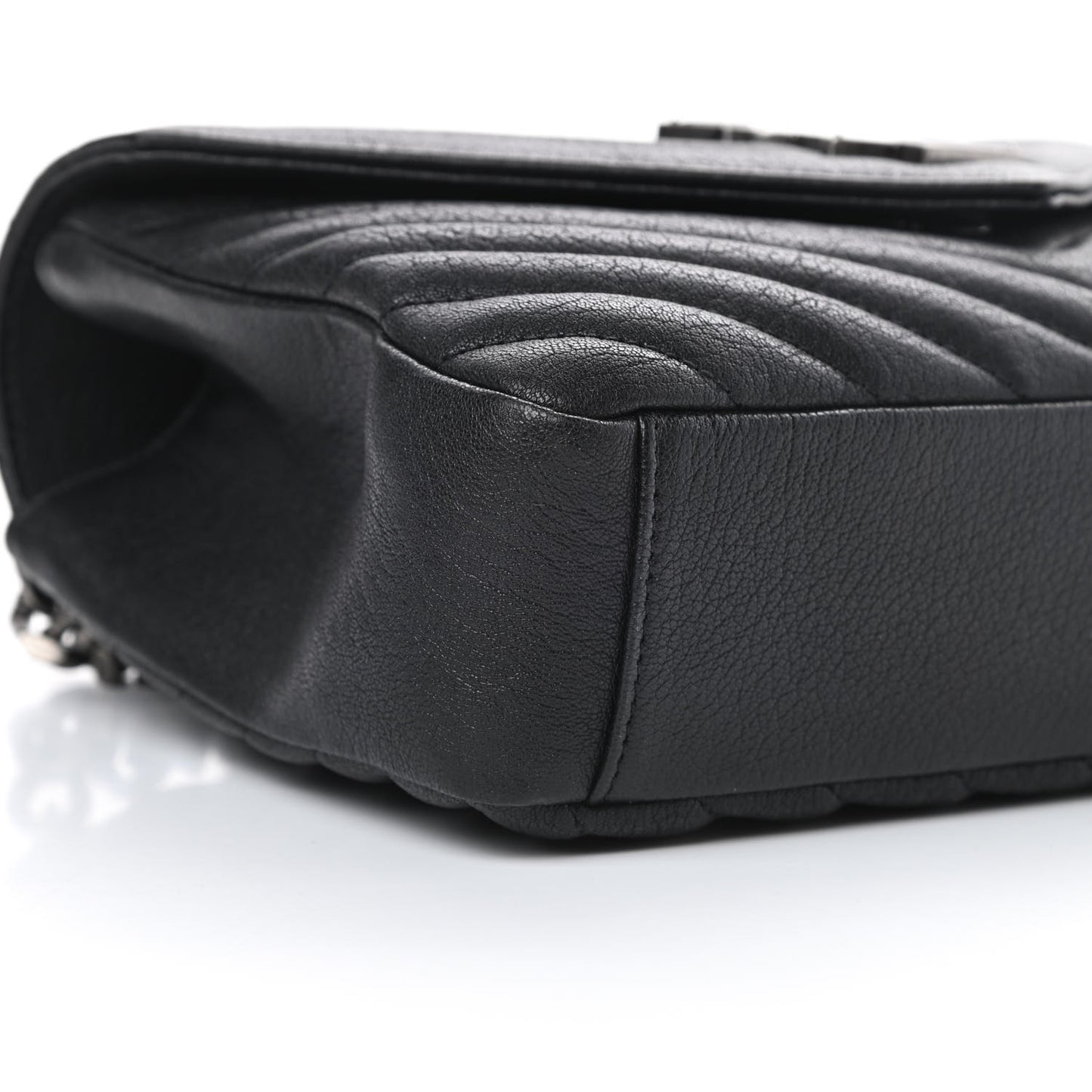 Sheepskin Matelasse Chevron Monogram Medium College Bag Black