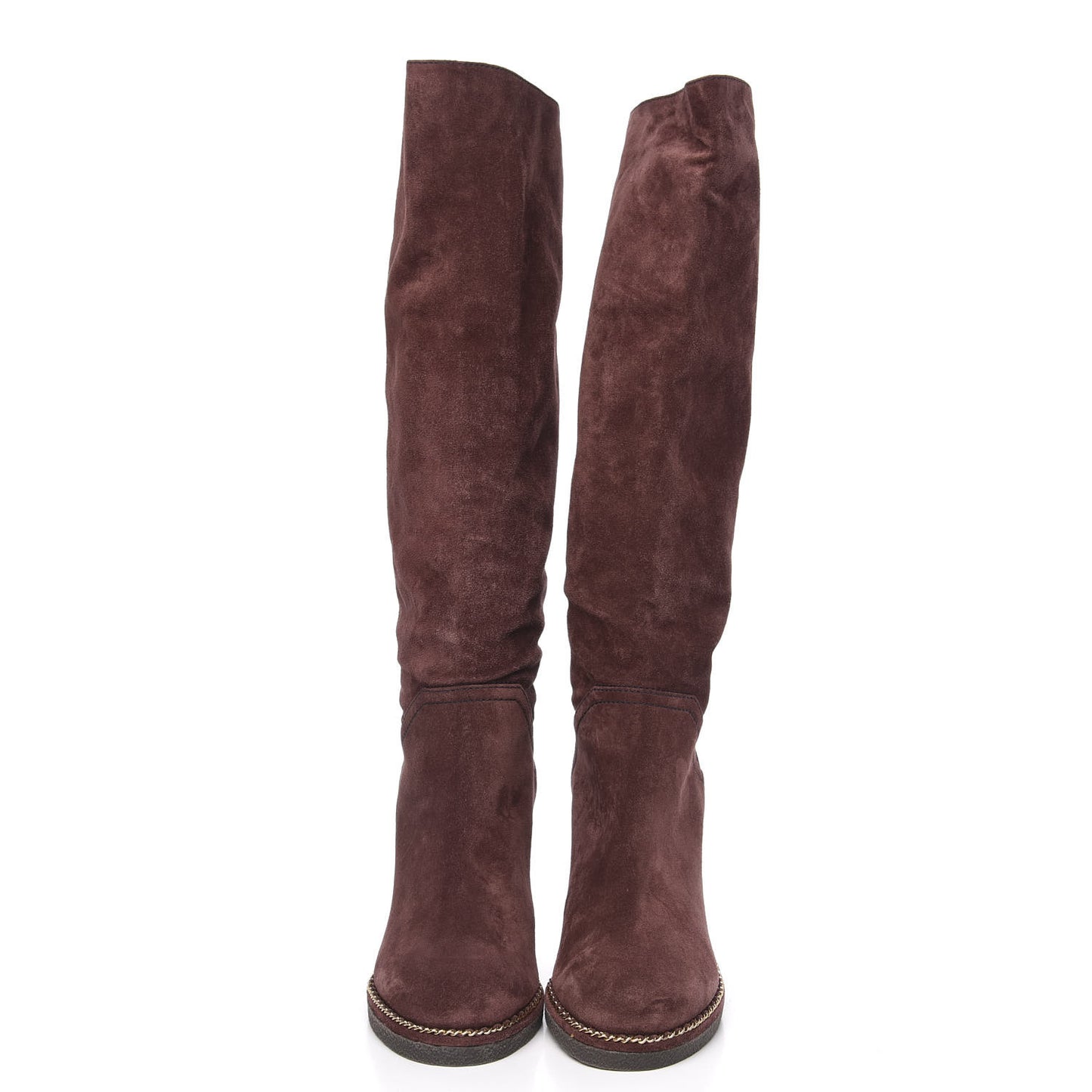 Suede Calfskin Chain Around High Boots 39 Burgundy