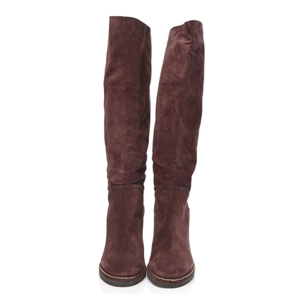 Chanel Suede Calfskin Chain Around High Boots 39 Burgundy 2 of 7