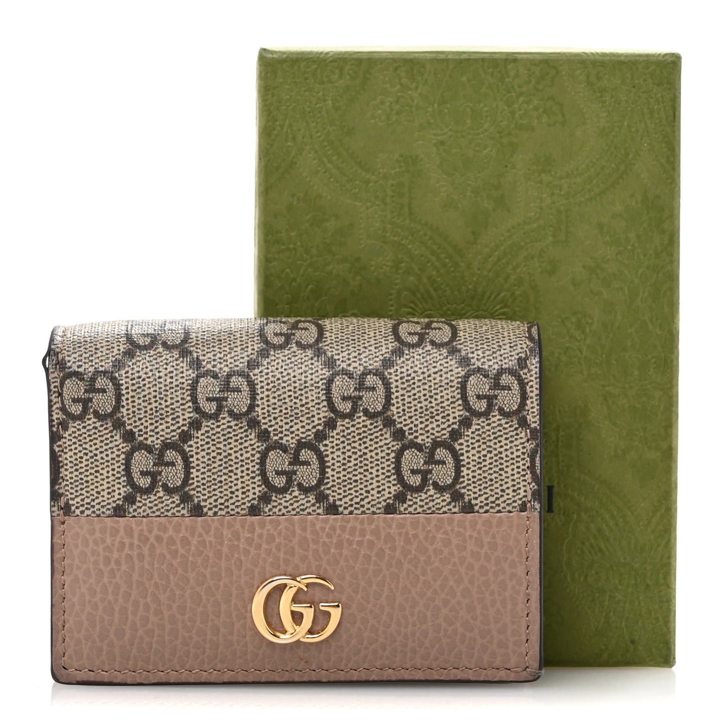 Dollar Calfskin GG Supreme Monogram GG Marmont Card Case Porcelain Rose Beige Ebony
