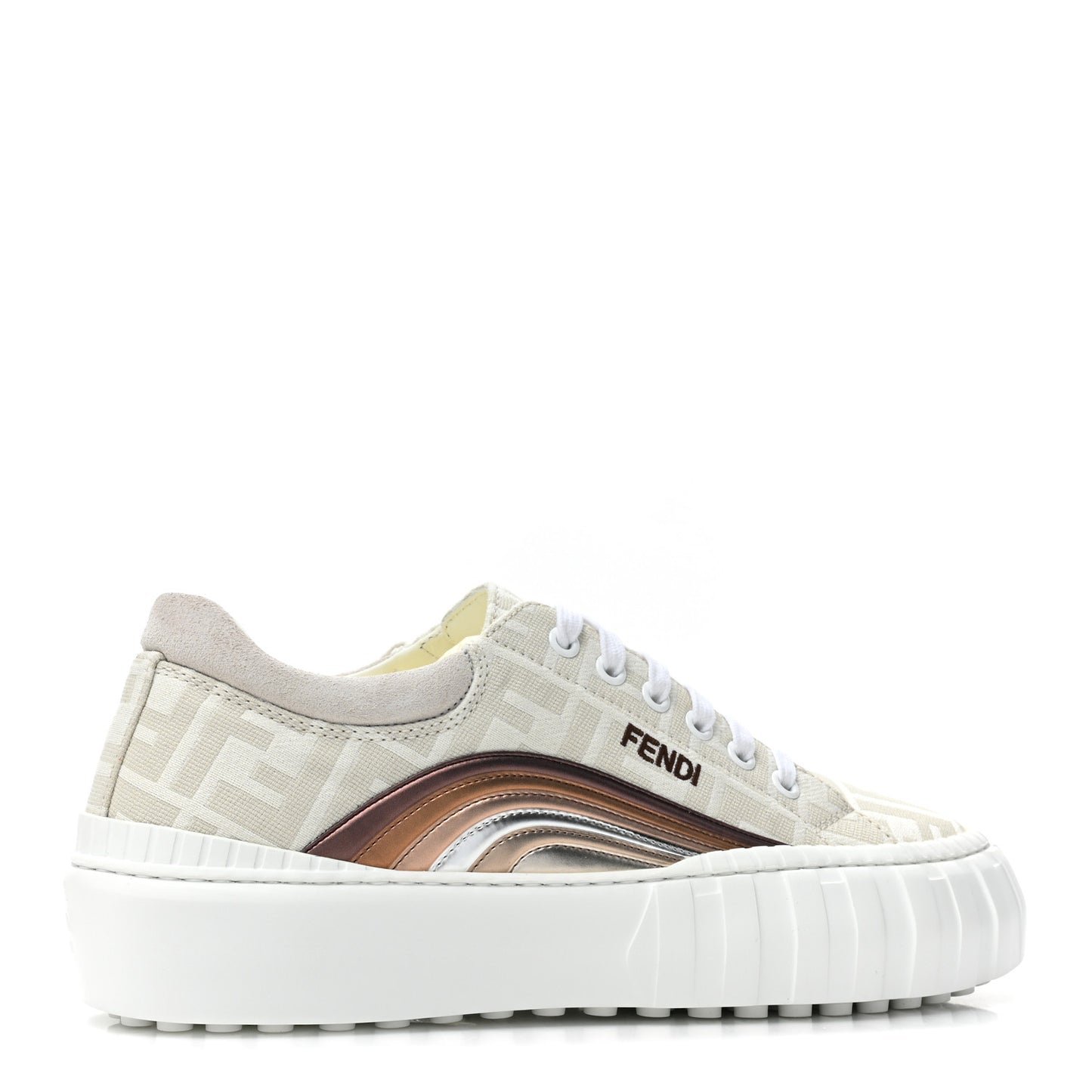 Fabric Jacquard FF Rainbow Womens Fendi Force Low-Top Sneakers 40.5 Avorio