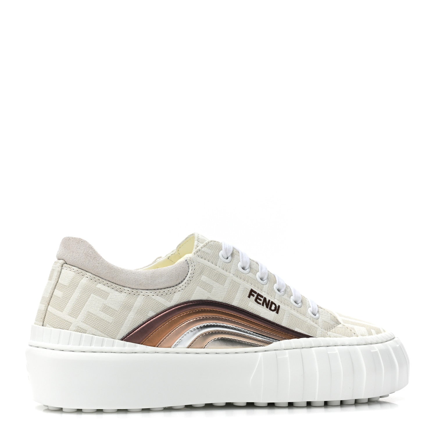 Fendi Fabric Jacquard FF Rainbow Womens Fendi Force Low-Top Sneakers 40.5 Avorio 5 of 10