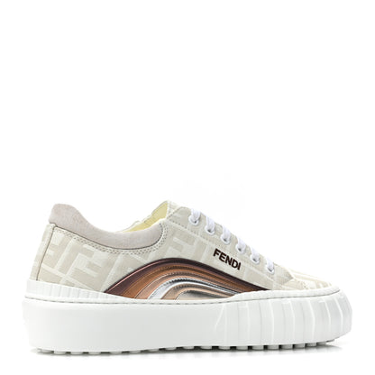 Fendi Fabric Jacquard FF Rainbow Womens Fendi Force Low-Top Sneakers 40.5 Avorio 5 of 10