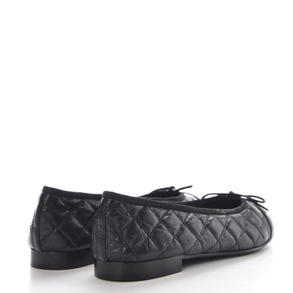 Chanel Aged Calfskin Quilted CC Cap Toe Ballerina Flats 39.5 Black 4 of 9