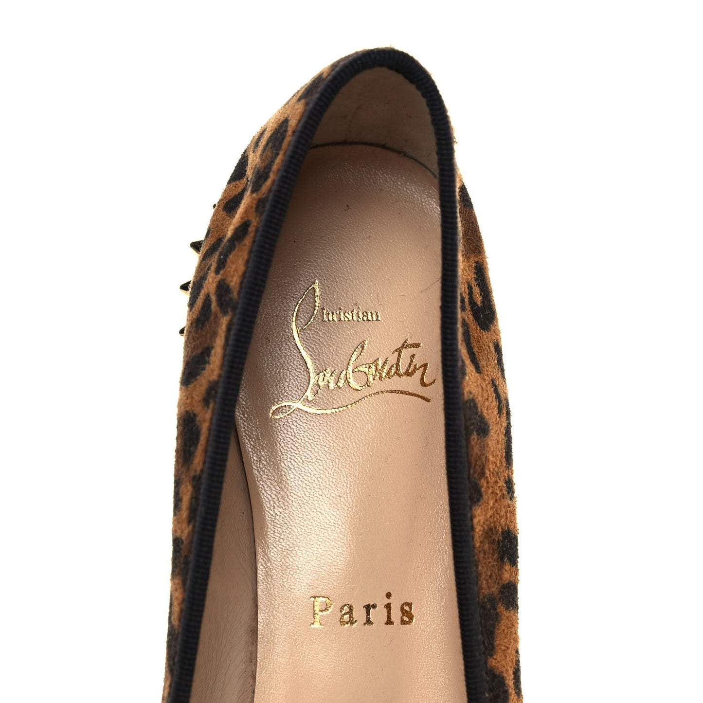 Veau Velours Nappa Leopard Print Spiked Hall Flats 40 Caramel
