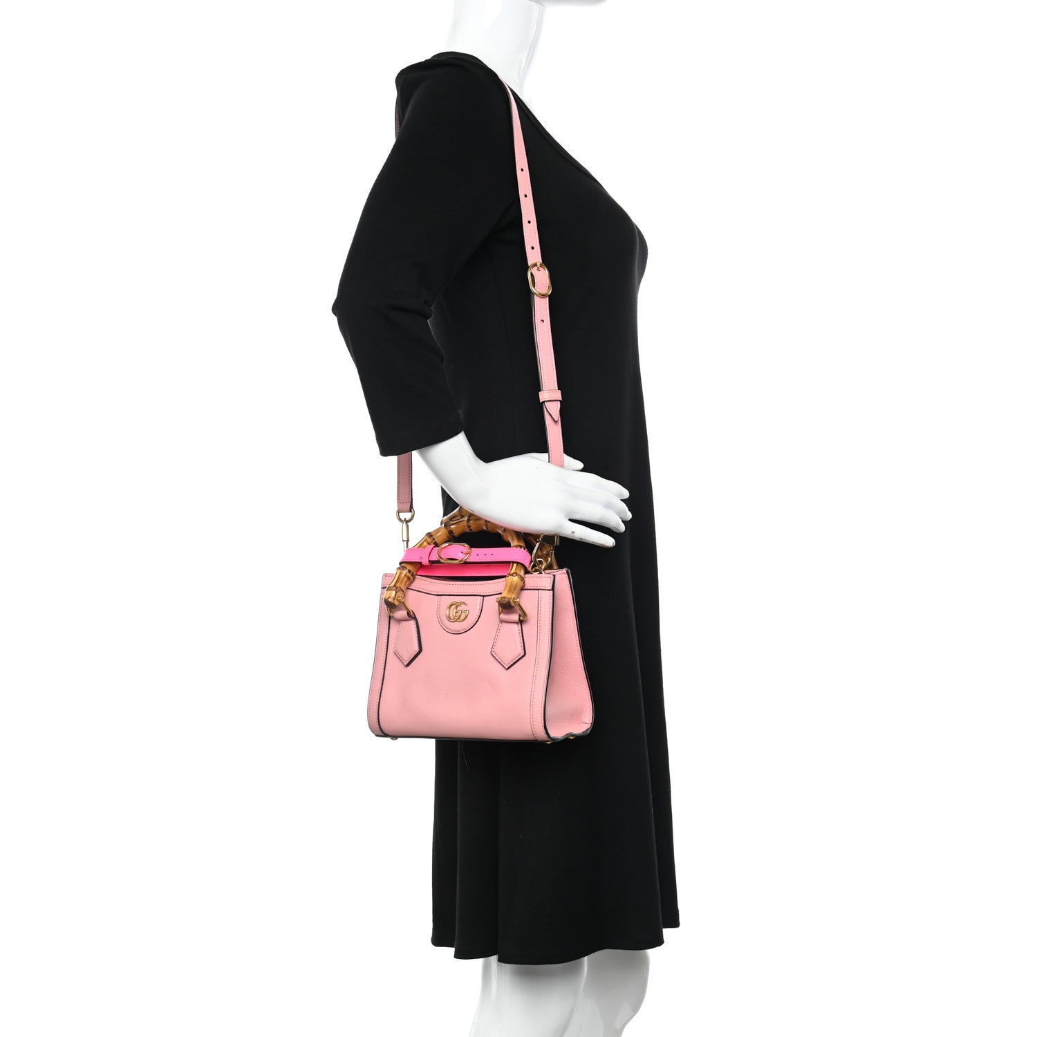 Gucci Wonka Grain Calfskin Mini Diana Tote Bag Wild Rose Fuxia Fluo 3 of 16