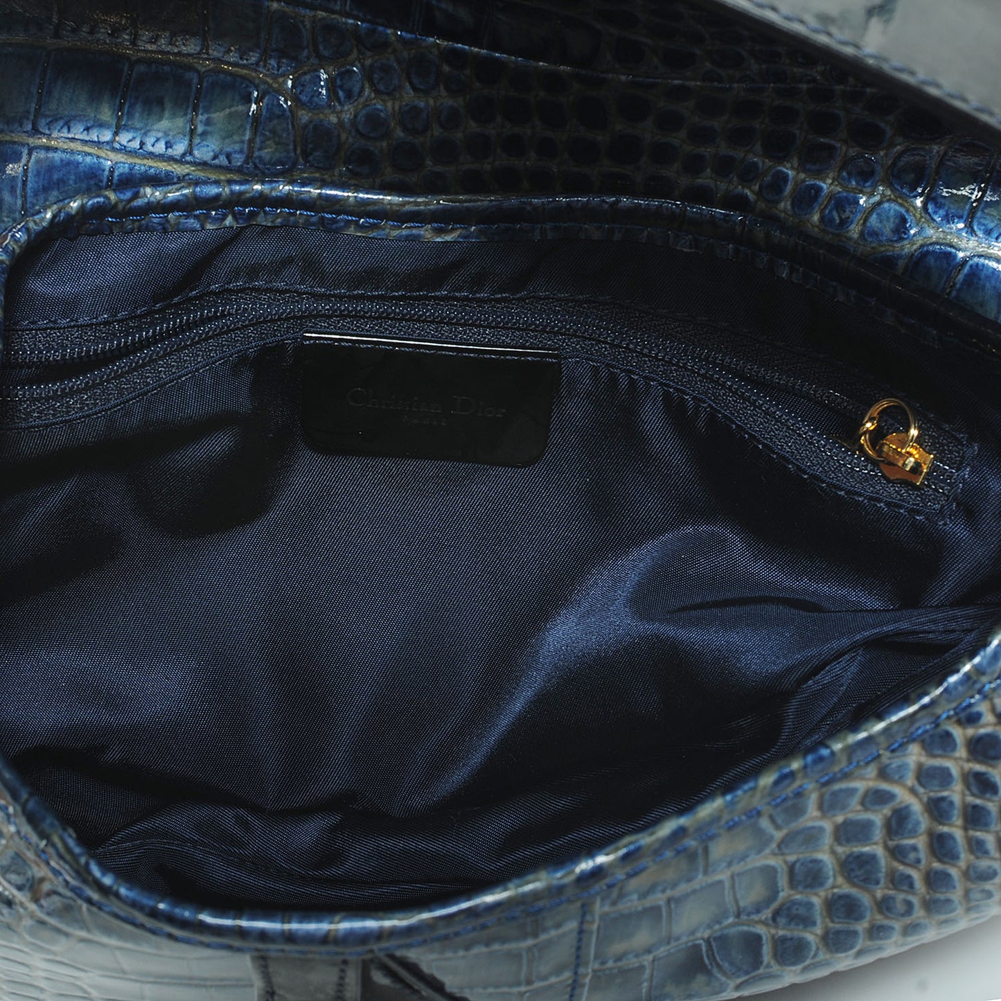 Calfskin Crocodile Embossed Saddle Bag Blue