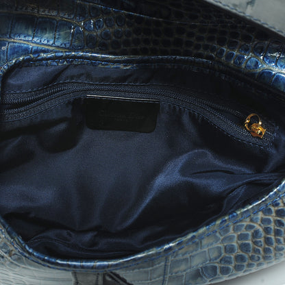 Christian Dior Calfskin Crocodile Embossed Saddle Bag Blue 5 of 7