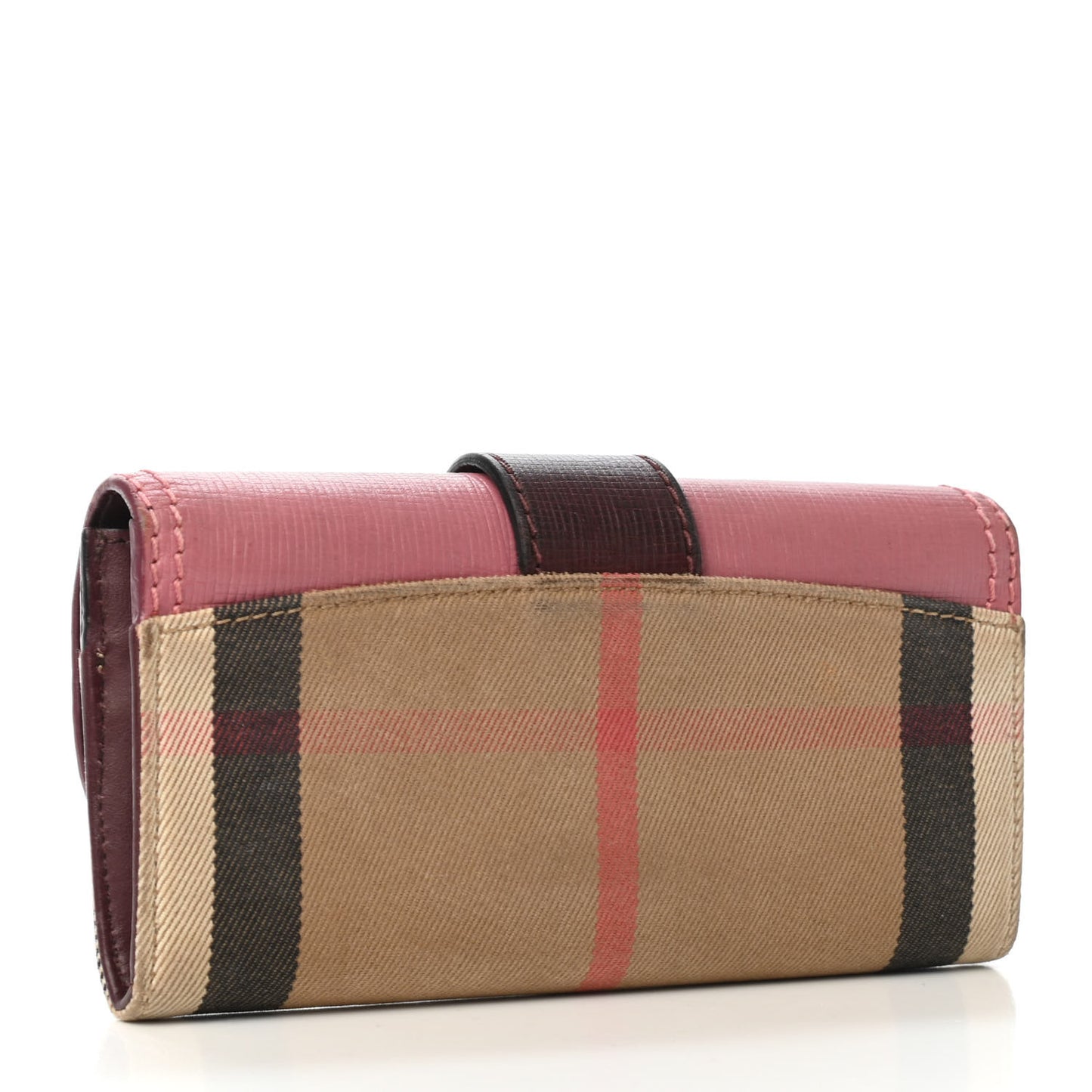 Embossed Calfskin House Check Halton Wallet Dusky Pink Burgundy