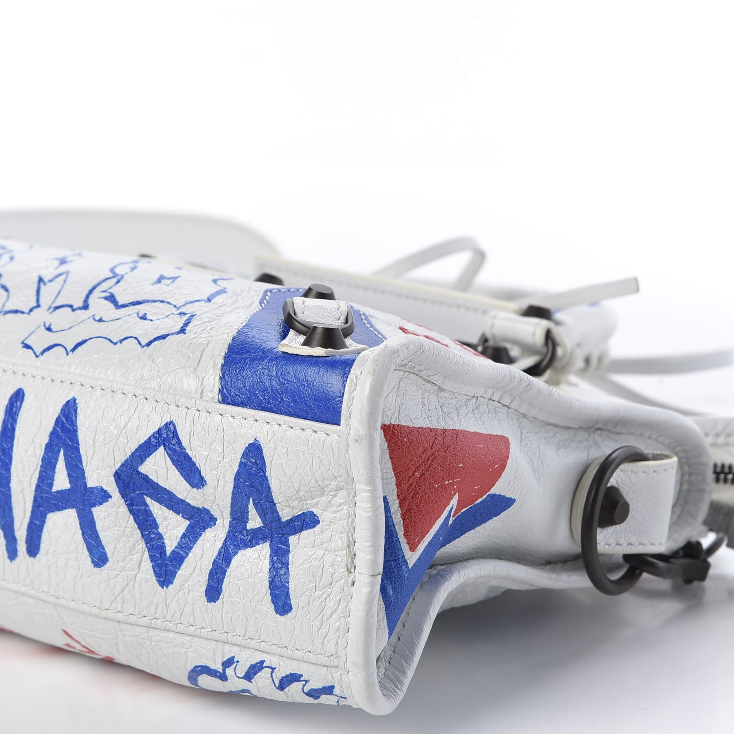 Balenciaga Agneau Graffiti All Over Classic Hardware Mini City White Bleu Rouge 6 of 9