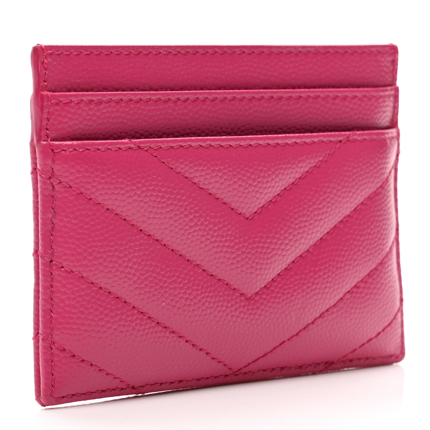Saint Laurent Grain De Poudre Matelasse Chevron Monogram Credit Card Case Fresh Fuxia 3 of 7