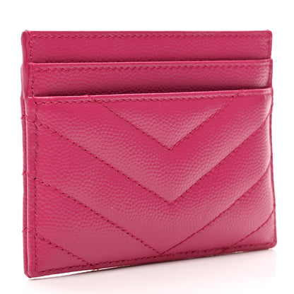 Saint Laurent Grain De Poudre Matelasse Chevron Monogram Credit Card Case Fresh Fuxia 3 of 7