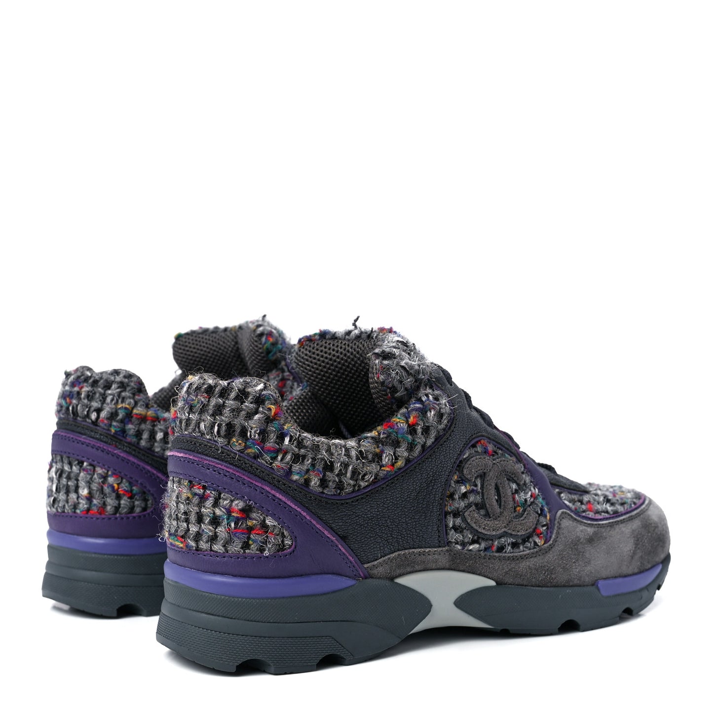 Suede Tweed Goatskin CC Sneakers 37.5 Grey Purple