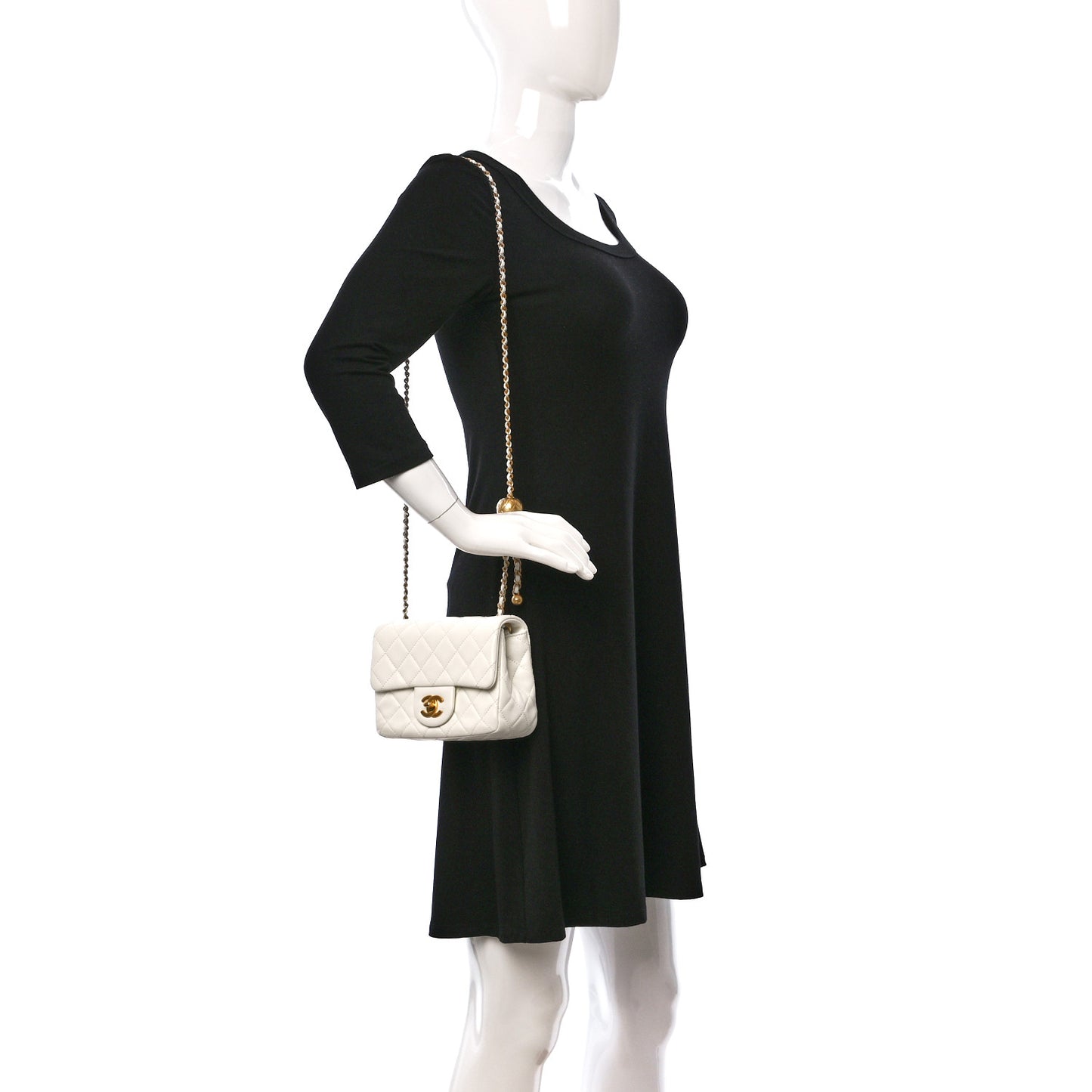 Lambskin Quilted Mini Pearl Crush Flap White