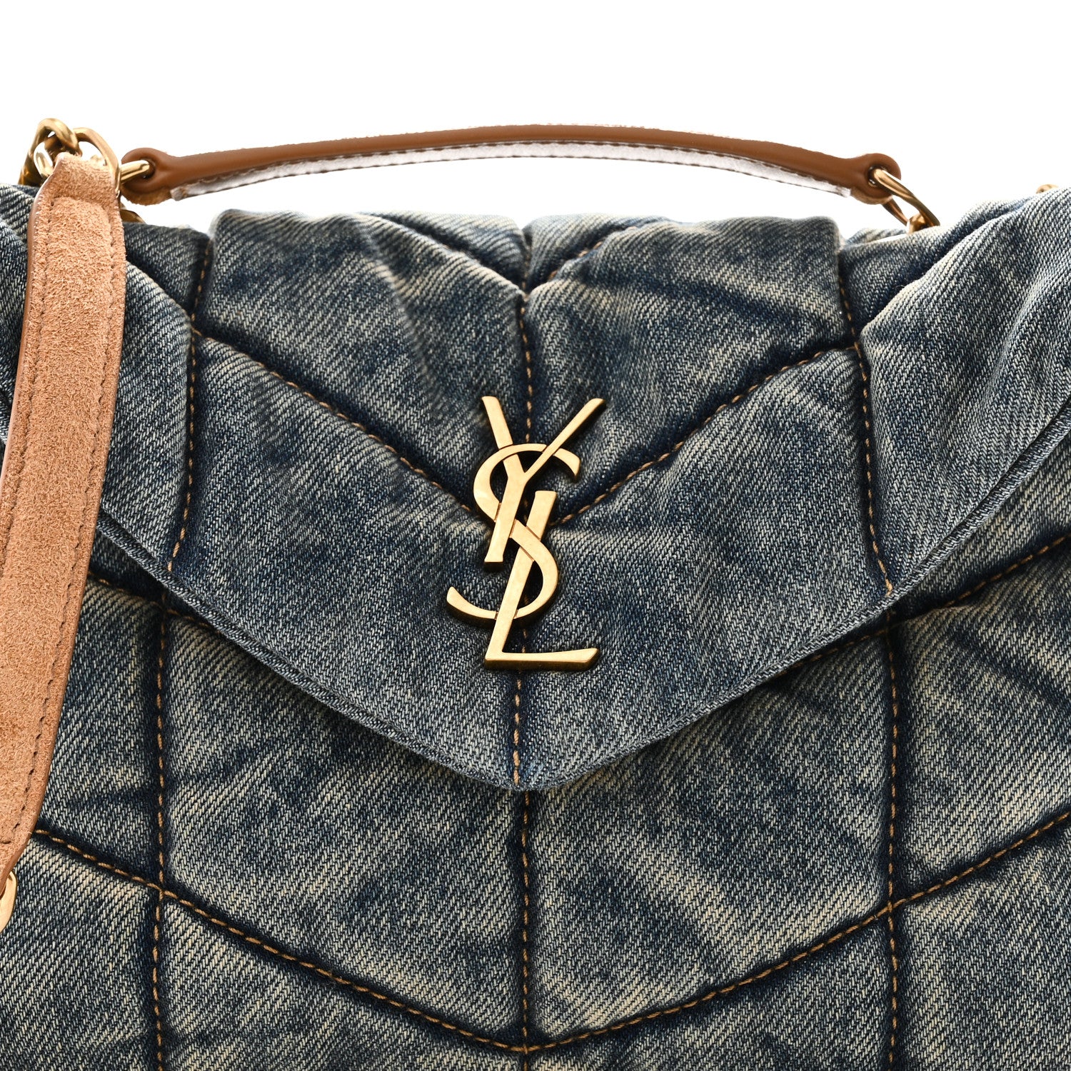 Saint Laurent Denim Quilted Toy Loulou Puffer Monogram Chain Satchel Blue Cinnamon 8 of 11