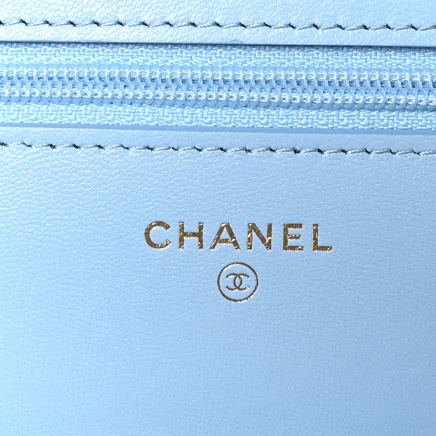 Lambskin Quilted Chanel 19 Wallet On Chain WOC Light Blue