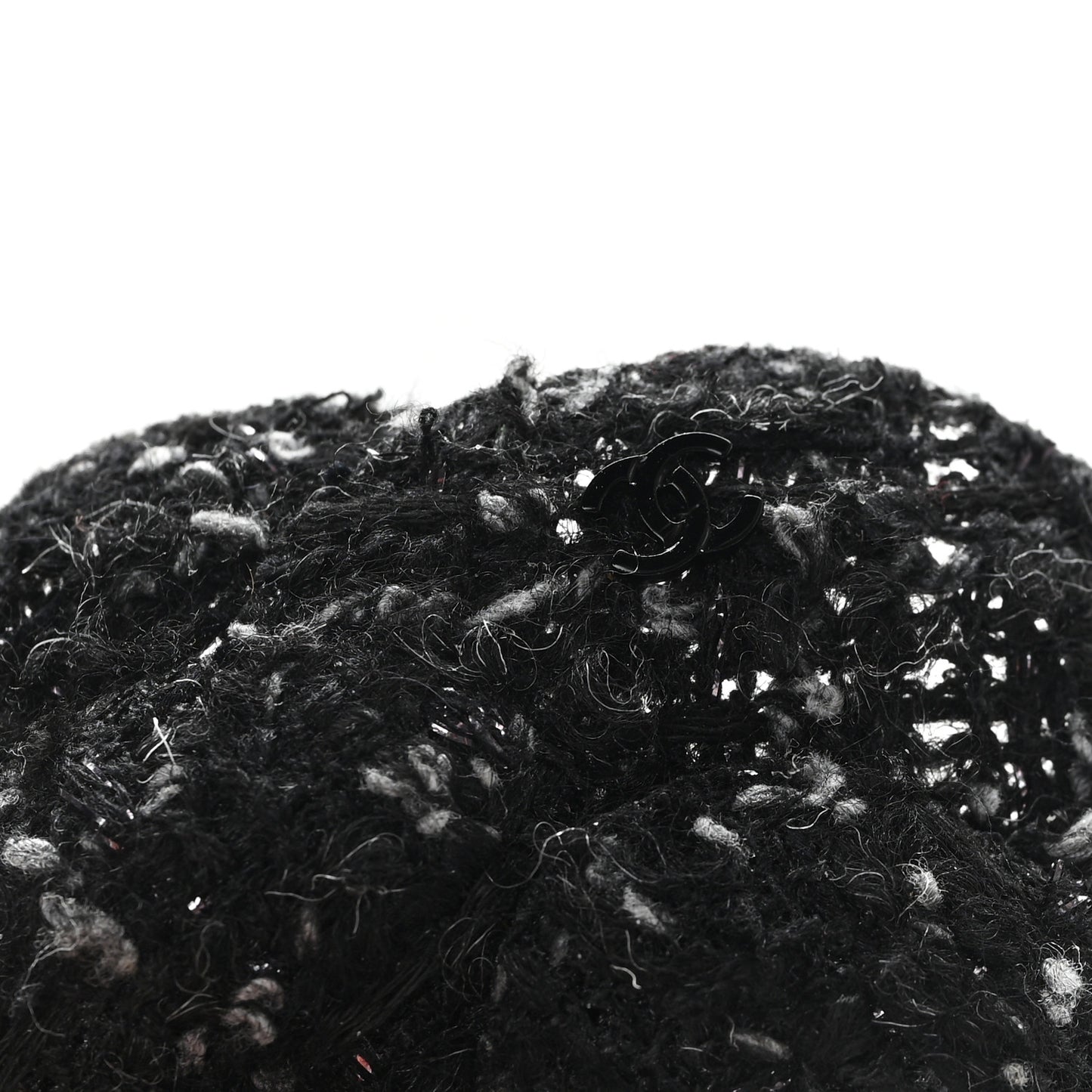 Tweed Camellia Pin Brooch Black Gray