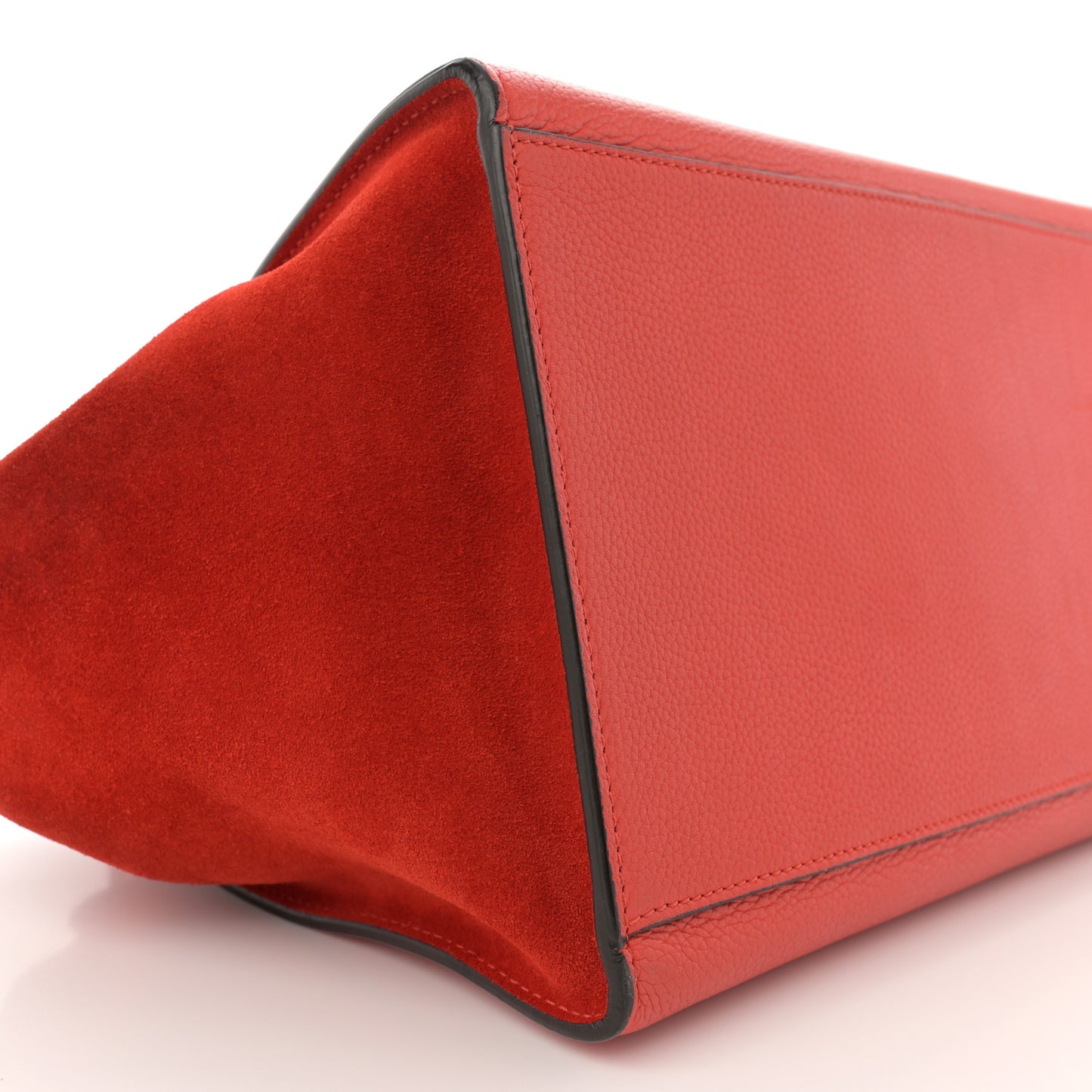 Drummed Calfskin Suede Medium Trapeze Vermillion