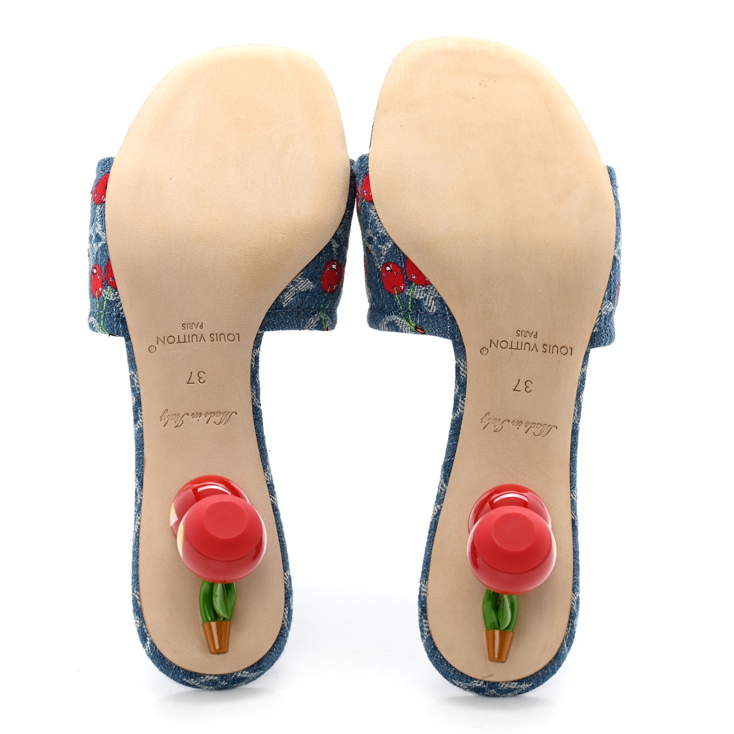 LV X TM Monogram Denim Cerises Lily Mules 37 Blue