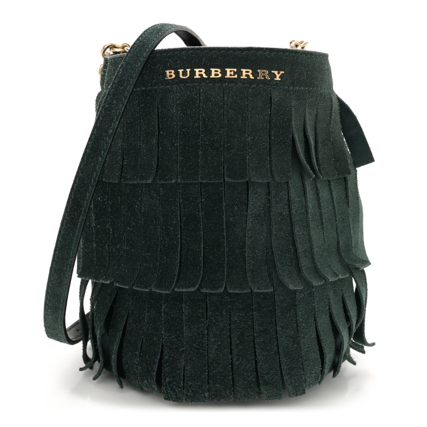 Suede Fringe Mini Bucket Bag Dark Forest Green