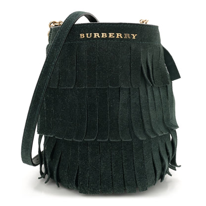Burberry Suede Fringe Mini Bucket Bag Dark Forest Green 1 of 9