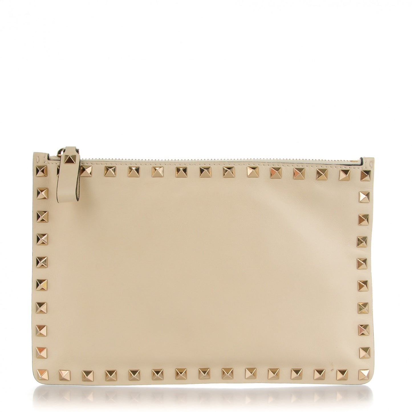 Calfskin Medium Rockstud Zip Pouch Ivory
